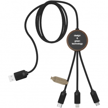 Logotrade Geschäftsgeschenke das Foto: SCX.design C36 3-in-1 rPET erweitertes Ladekabel mit Leuchtlogo in rundem Bambusgehäuse