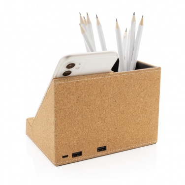 Logotrade Logogeschenke das Foto: Kork Stiftehalter mit 5W Wireless Charger