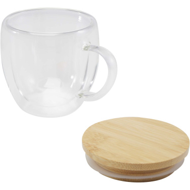 Logotrade Firmengeschenke das Foto: Lenora 250 ml Glasbecher mit Bambusdeckel