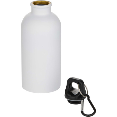 Logotrade Werbegeschenke das Foto: Oregon 400 ml matte RCS-zertifizierte einwandige Trinkflasche aus recyceltem Edelstahl mit Karabinerhaken