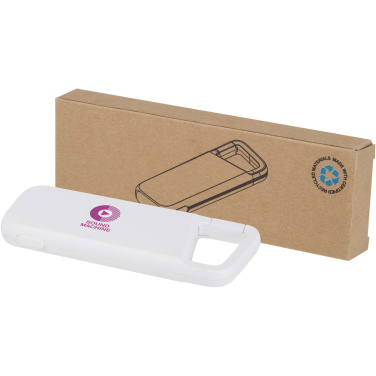 Logotrade Werbegeschenke das Foto: Alkes 12 W 5.000 mAh wasserfeste Powerbank aus recyceltem Kunststoff mit Karabinerhaken