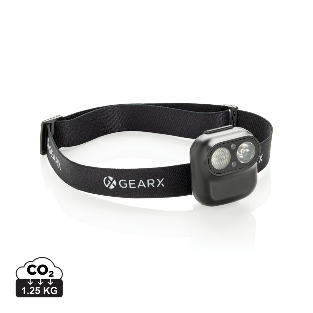 Logotrade Werbeartikel das Foto: Gear X Stirnlampe mit Bewegungssensor aus RCS rec. ABS