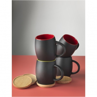 Logo trade business gifts image of: Hearth 400 ml ceramic mug with wooden coaster