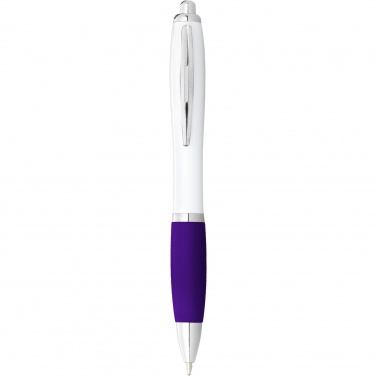 Logo trade business gift photo of: Nash ballpoint pen with white barrel and coloured grip