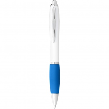 Logo trade promotional items image of: Nash ballpoint pen white barrel and coloured grip