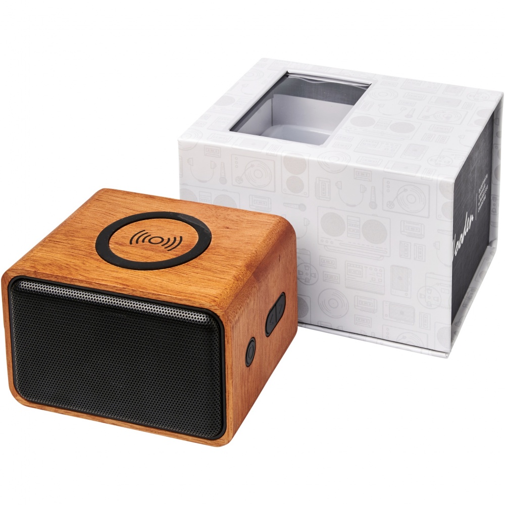Logo trade promotional giveaway photo of: Wooden 3W speaker with wireless charging pad