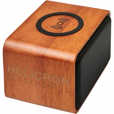 Logo trade promotional giveaways image of: Wooden 3W speaker with wireless charging pad