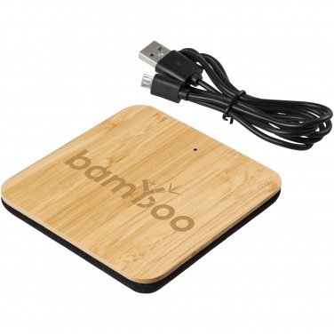 Logo trade promotional items image of: Leaf 5W bamboo and fabric wireless charging pad