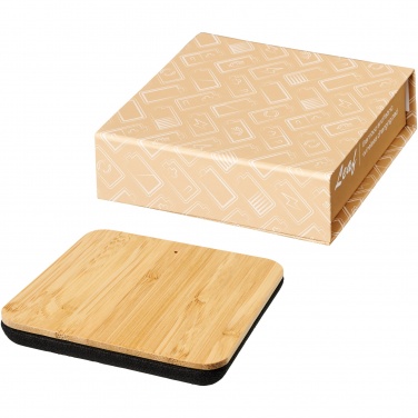 Logo trade corporate gifts image of: Leaf 5W bamboo and fabric wireless charging pad