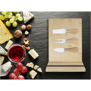 Logo trade corporate gifts image of: Mancheg bamboo magnetic cheese board and tools