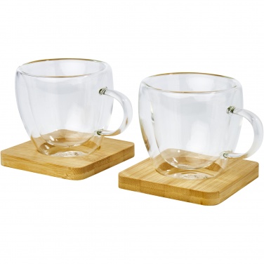 Logo trade promotional giveaways image of: Manti 2-piece 100 ml double-wall glass cup with bamboo coaster 