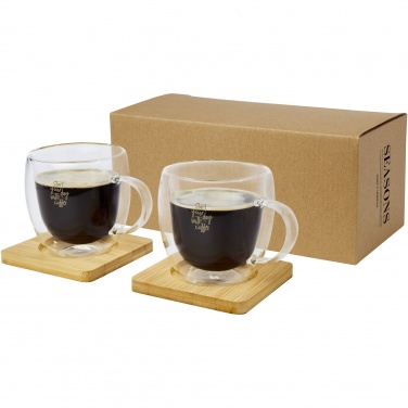 Logotrade promotional gift image of: Manti 2-piece 250 ml double-wall glass cup with bamboo coaster 