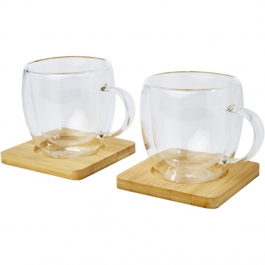Logotrade corporate gift picture of: Manti 2-piece 250 ml double-wall glass cup with bamboo coaster 