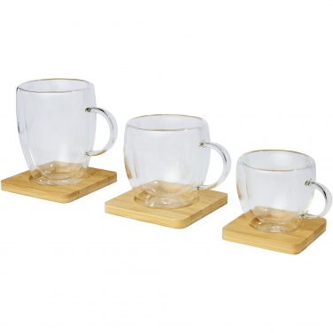 Logotrade promotional product image of: Manti 2-piece 250 ml double-wall glass cup with bamboo coaster 