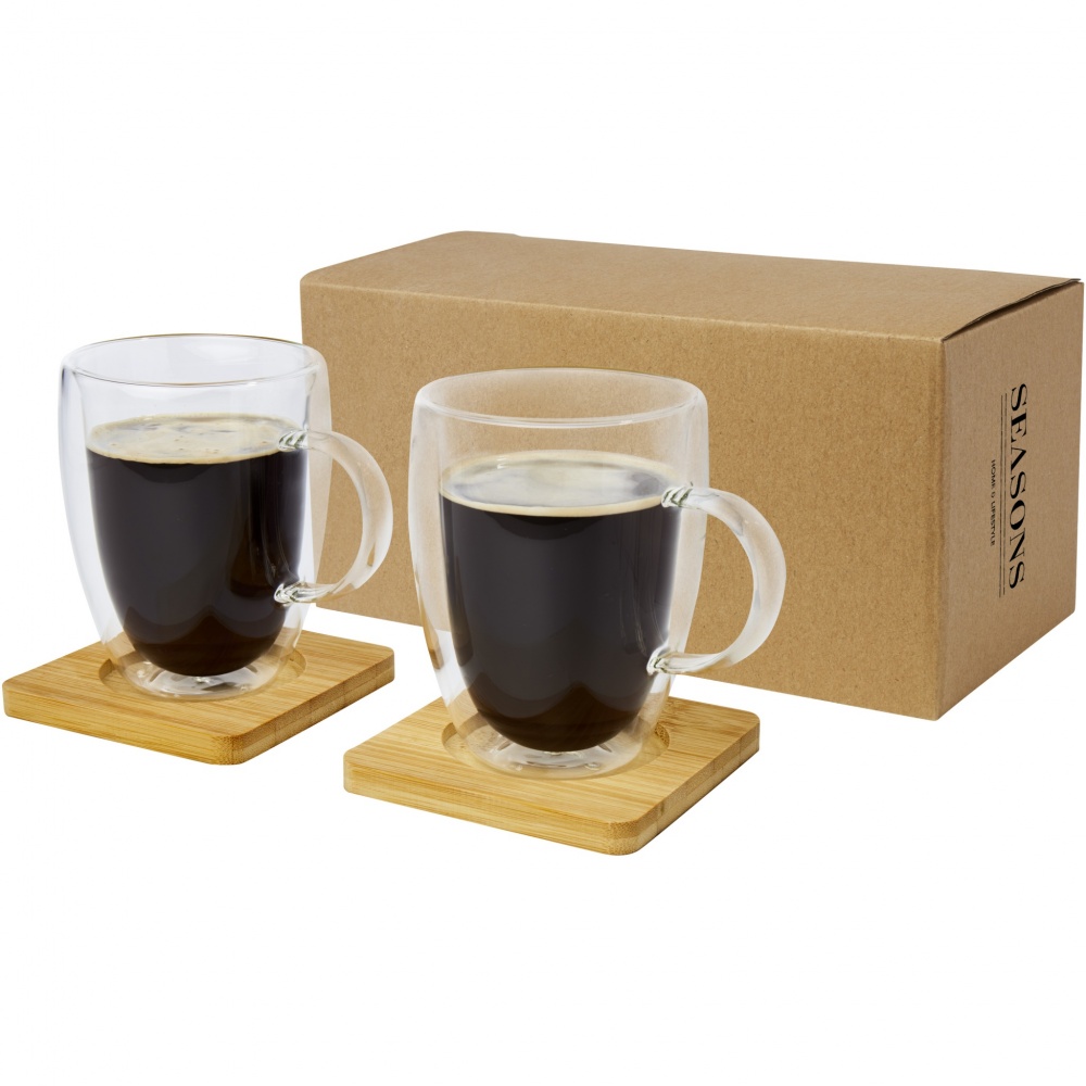 Logotrade corporate gifts photo of: Manti 2-piece 350 ml double-wall glass cup with bamboo coaster 