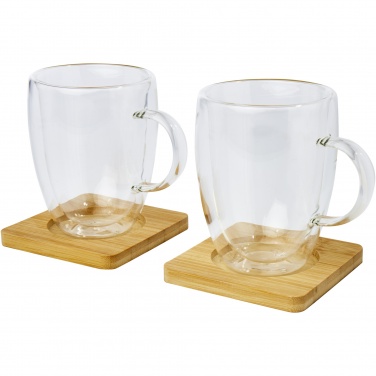 Logotrade promotional item picture of: Manti 2-piece 350 ml double-wall glass cup with bamboo coaster 