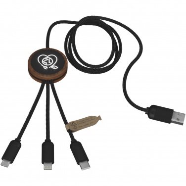 Logotrade promotional products photo of: SCX.design C36 3-in-1 rPET light-up logo extended charging cable with round bamboo casing