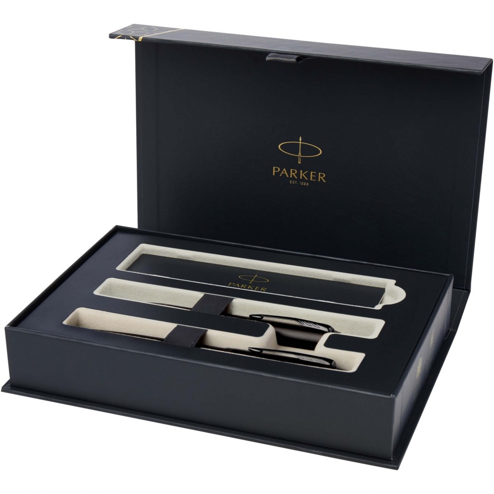 Logotrade corporate gift picture of: Parker IM achromatic ballpoint and rollerball pen set with gift box