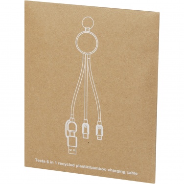 Logo trade business gifts image of: Tecta 6-in-1 recycled plastic/bamboo charging cable with keyring