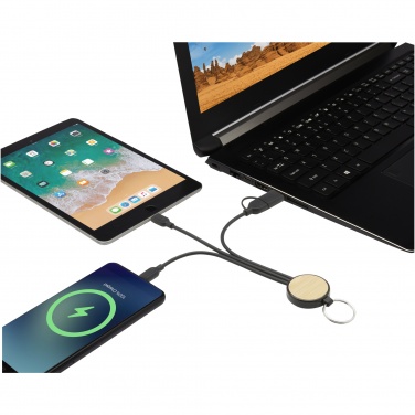 Logo trade advertising product photo of: Tecta 6-in-1 recycled plastic/bamboo charging cable with keyring