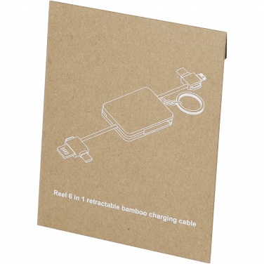 Logotrade promotional product image of: Reel 6-in-1 retractable bamboo key ring charging cable