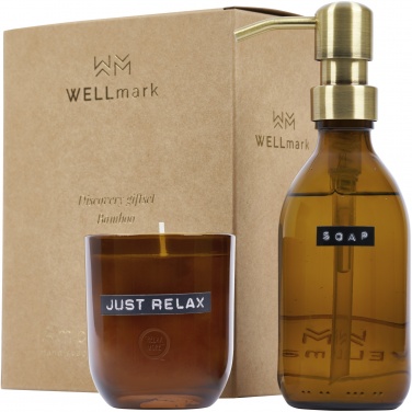 Logotrade corporate gift picture of: Wellmark Discovery 200 ml hand soap dispenser and 150 g scented candle set - bamboo fragrance