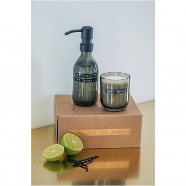 Logo trade promotional merchandise photo of: Wellmark Discovery 200 ml hand soap dispenser and 150 g scented candle set - dark amber fragrance