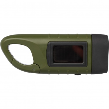 Logo trade promotional giveaway photo of: Helios recycled plastic solar dynamo flashlight with carabiner