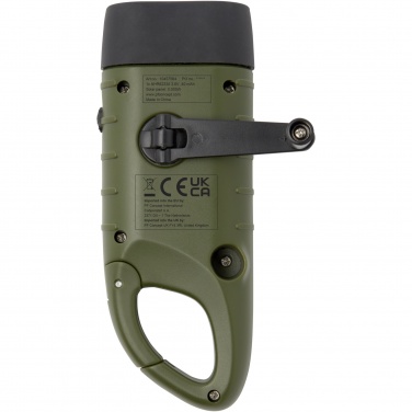 Logo trade promotional gifts image of: Helios recycled plastic solar dynamo flashlight with carabiner