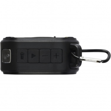 Logo trade promotional items image of: Solo 3W IPX5 RCS recycled plastic solar Bluetooth® speaker with carabiner 
