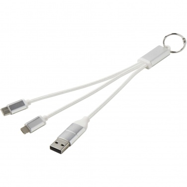 Logo trade promotional gifts picture of: Metal 4-in-1 recycled aluminium charging cable with keychain