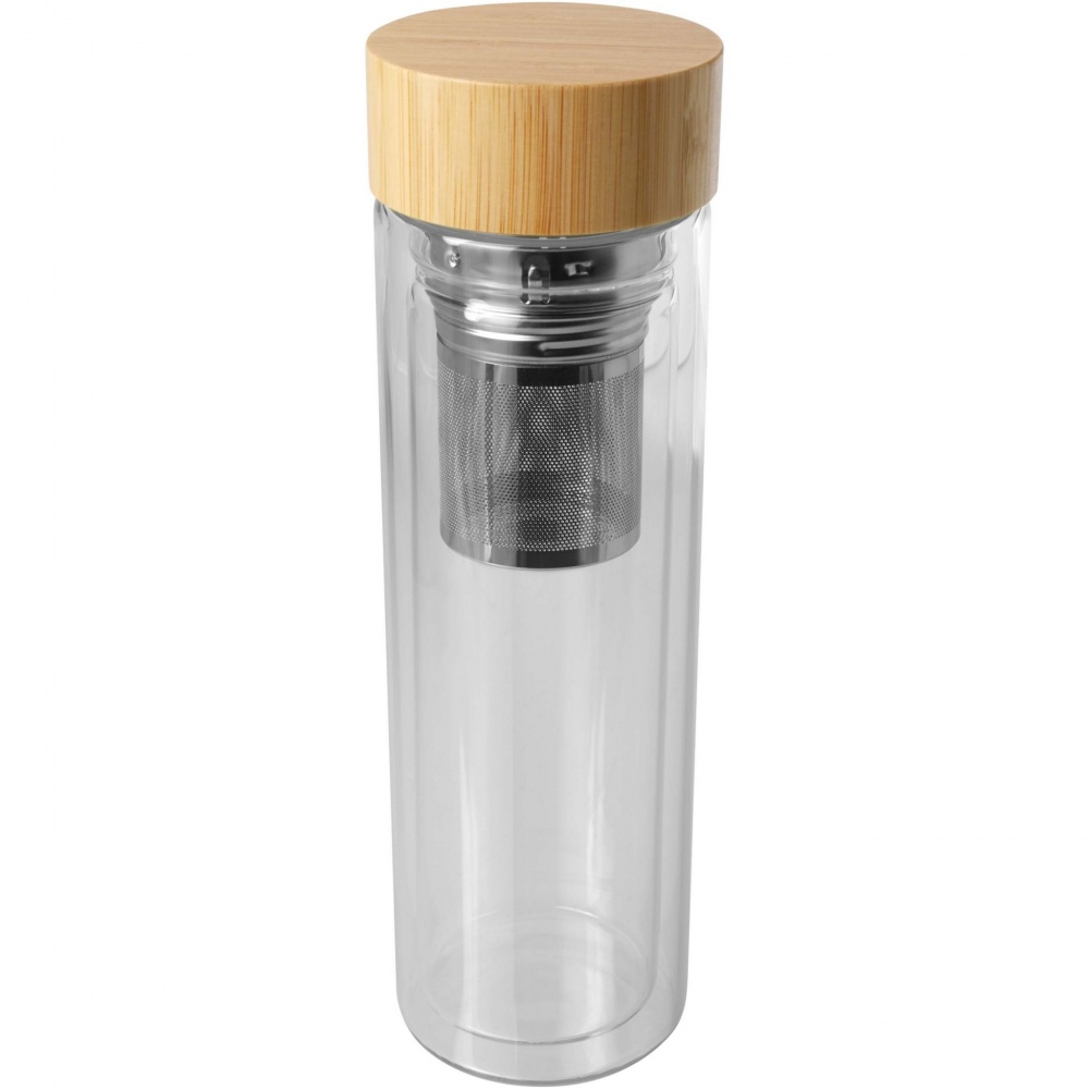 Logo trade promotional merchandise image of: Bailey 400 ml borsilicate glass infuser bottle with bamboo lid