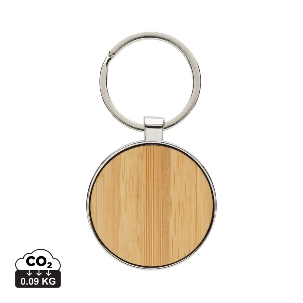 Logo trade promotional gifts image of: RCS recycled zinc alloy round keychain with bamboo