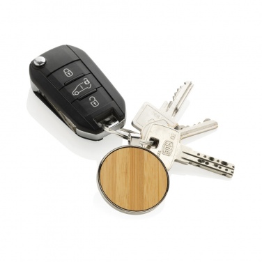 Logotrade promotional merchandise image of: RCS recycled zinc alloy round keychain with bamboo