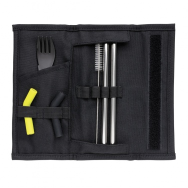 Logo trade promotional item photo of: Tierra 2pcs straw and cutlery set in pouch