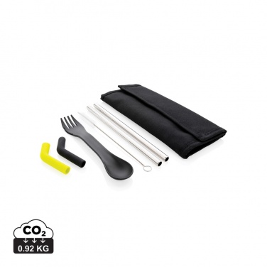 Logo trade promotional items image of: Tierra 2pcs straw and cutlery set in pouch