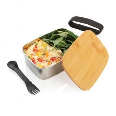 Logotrade advertising product image of: Stainless steel lunchbox with bamboo lid and spork