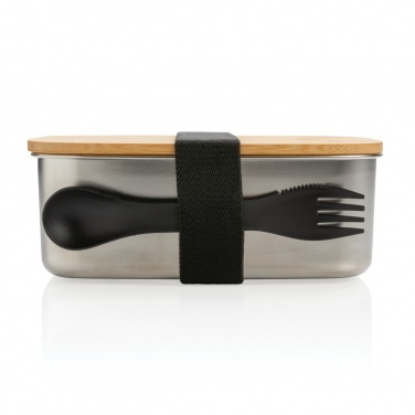 Logotrade promotional gift image of: Stainless steel lunchbox with bamboo lid and spork