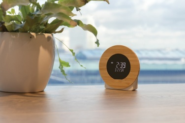 Logo trade promotional merchandise image of: Utah RCS rplastic and bamboo LCD desk clock