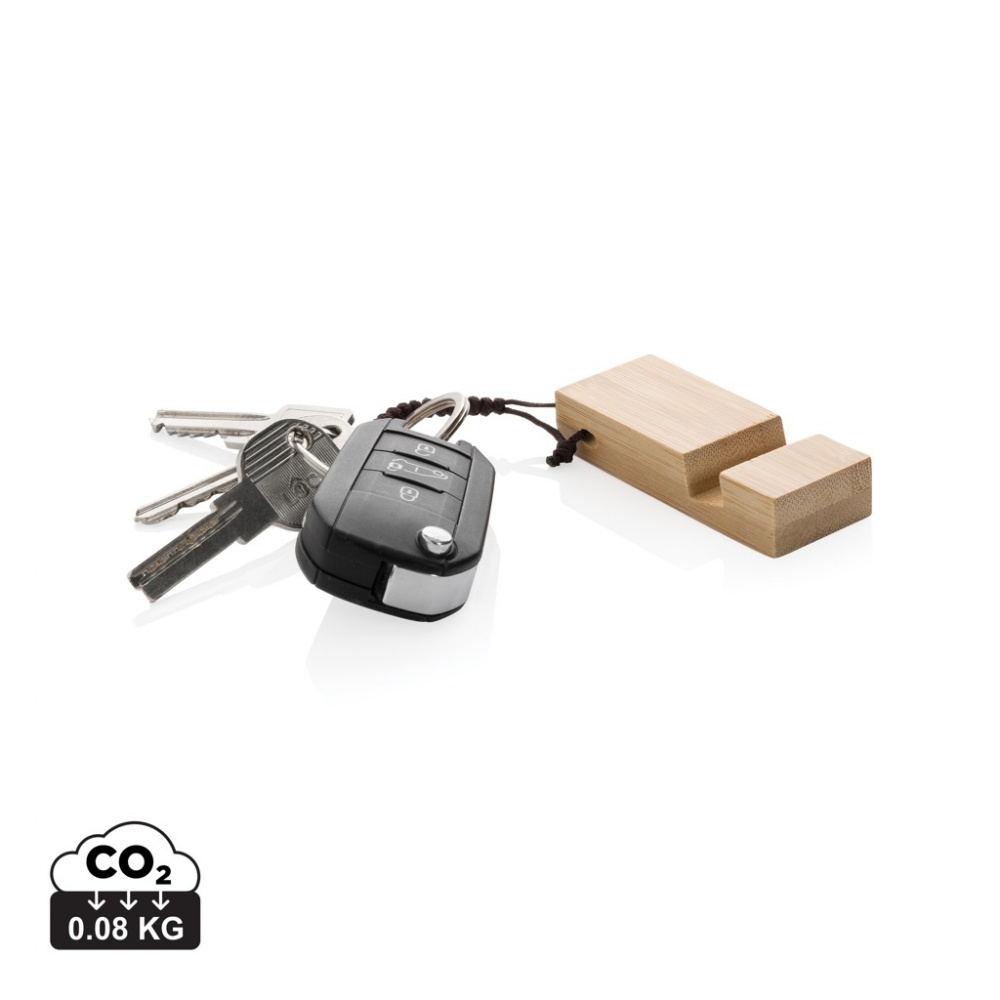 Logo trade business gift photo of: Standkey bamboo keychain phone stand