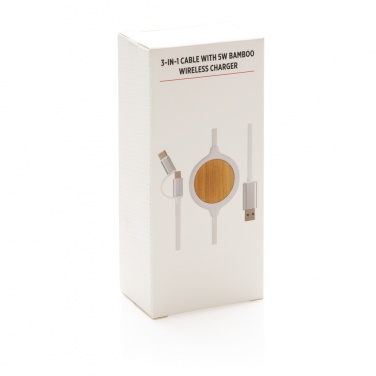Logo trade promotional product photo of: 3-in-1 cable with 5W bamboo wireless charger