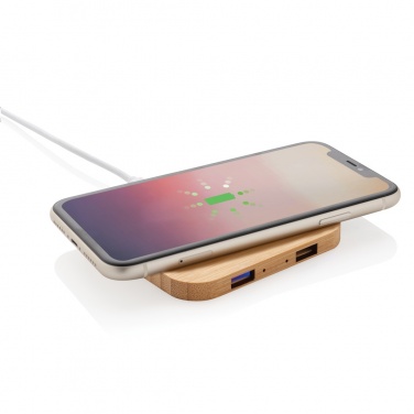 Logo trade promotional items picture of: Bamboo 5W wireless charger with USB