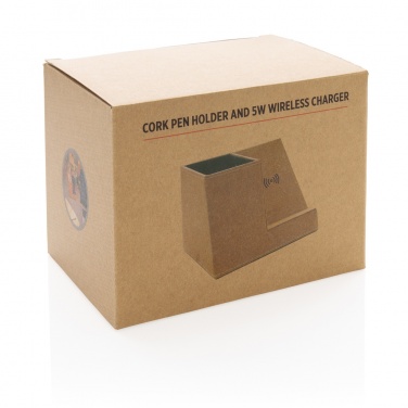 Logo trade corporate gifts image of: Cork pen holder and 5W wireless charger