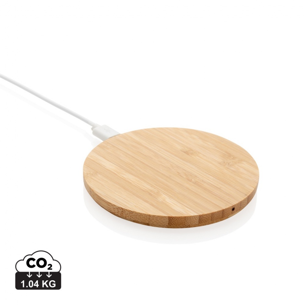 Logo trade promotional item photo of: Bamboo 5W round wireless charger