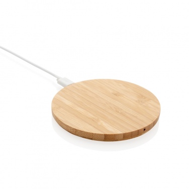 Logo trade promotional giveaways image of: Bamboo 5W round wireless charger