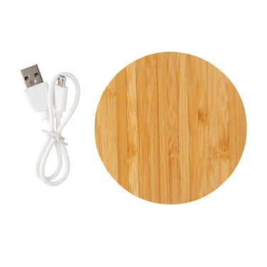 Logo trade promotional giveaway photo of: Bamboo 5W round wireless charger