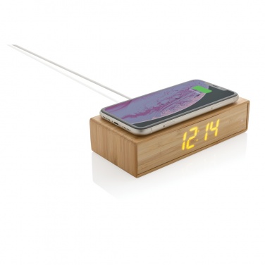 Logo trade promotional gifts image of: Bamboo alarm clock with 5W wireless charger