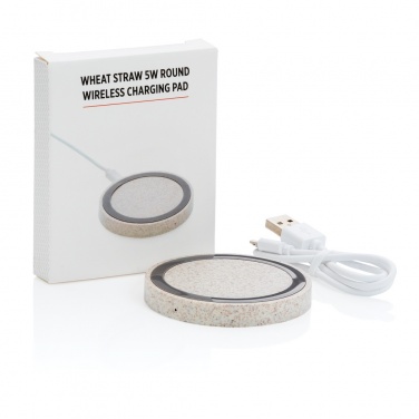 Logo trade corporate gifts image of: Wheat Straw 5W round wireless charging pad