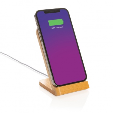Logo trade corporate gift photo of: Bamboo 5W wireless charging stand