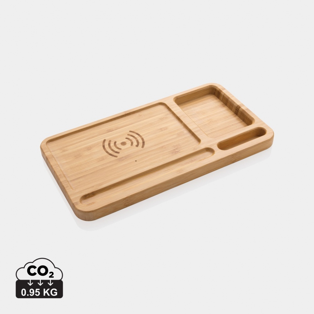 Logotrade promotional item image of: Bamboo desk organiser 10W wireless charger